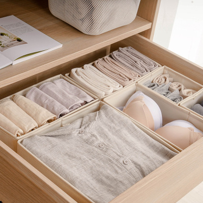 Fabric Separated Underwear Storage Box Desktop Finishing Box Panty Socks Bra Drawer Storage Box Household Small