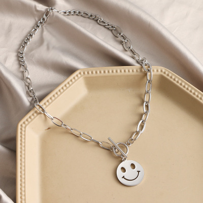 New Titanium Steel Necklace Smiley Face Special-Interest Design Stainless Steel Chain Clavicle Chain