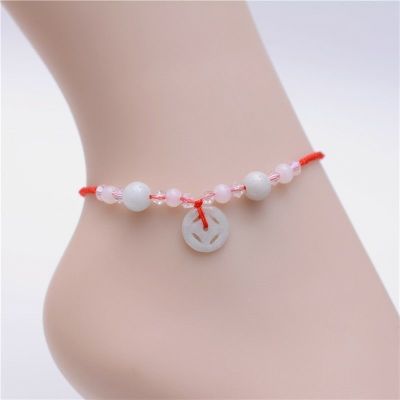 Anklet Red Rope [Hand-Woven Korean Style Rope Bell Ankle Ring Student Male and Female Couple Stylish Simple and Versatile
