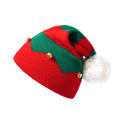 Children's Hat Autumn and Winter New Christmas Hat Striped Bell Knitted Woolen Cap Cross-Border Halloween Gift Christmas Hat
