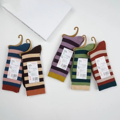 Long-Staple Cotton Color Bar Bunching Socks Candy Color Thigh High Socks All-Matching Fashion Brand Women's Socks