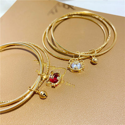 2022 New Year Recurrent Fate Year Good Luck Sansheng Sanshi Tiger Wristband Bracelet Vietnam Placer Gold Bell Thin Bracelet Female