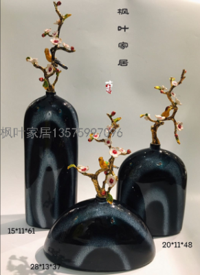 New Chinese Style Enamel Ceramic Vase Light Luxury Decoration Creative Dining Table Decorative Model Room TV Cabinet Soft Furnishings