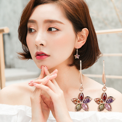 Factory Fashion Colorful Crystal Flower Stud Earrings Simple Elegant Graceful Eardrops Women's Small Flower Petal Ear Accessory Trendy Earrings