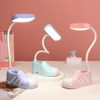 USB Rechargeable Desk Lamp LED Eye Protection Reading Mobile Phone Stand Cubby Lamp Creative Shoes Table Lamp for Students to Write Homework