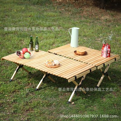 Outdoor Folding Table Egg Roll Table Portable Folding Table Home Self-Driving Travel Multi-Functional Solid Pine Barbecue round Picnic Table