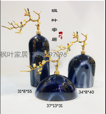 New Chinese Style Enamel Ceramic Vase Light Luxury Decoration Creative Dining Table Decorative Model Room TV Cabinet Soft Furnishings