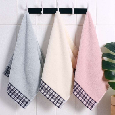 Pure Cotton Towel Exquisite Thick Fresh Elegant Edge Covered Plaid Face Towel Strong Absorbent Couple Towel Edge Plaid