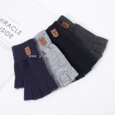 New Cold-Proof Half Finger Gloves Autumn and Winter Student Knitted Warm Wool Half Finger Leakage Gloves Wholesale Factory