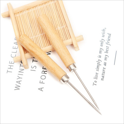 No. 1 Awl DIY Sole Leather Pin Punch Handmade Straight Head Small Wooden Handle Crochet Hook