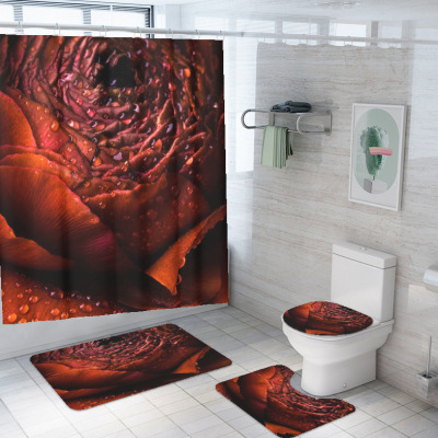 European And American-Style Bathroom Four-Piece Set Toilet Floor Mat Three-Piece Shower Curtain Carpet Bath Towel Five-Piece Set One-Piece Starting Batch Delivery