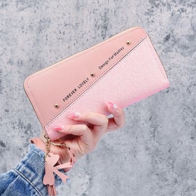 2021 New Wallet Long Women's Zip Wallet Women's Korean-Style Stitching Contrast Color Tassel Wild Card Holder Mobile Phone Bag