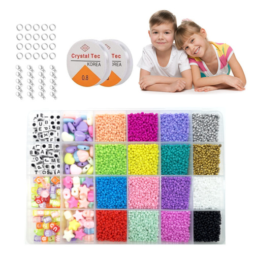 cross-border amazon 24 grid paint solid color glass beads children‘s beaded diy bracelet jewelry accessories box set