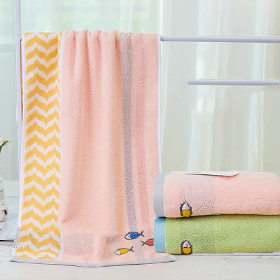 100% Cotton Towel Household and Face Wash Absorbent Lint-Free Soft High-Grade Striped Fish Pure Cotton Adult Bath Towel