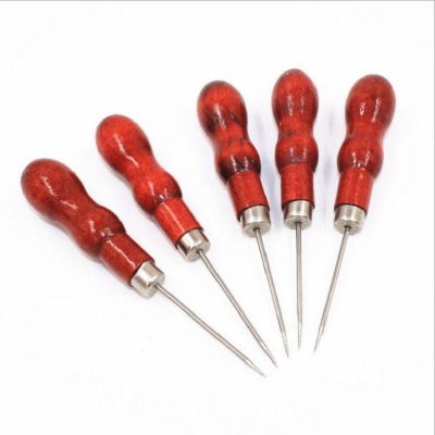 High Quality Crochet Hook Straight Needle Stainless Steel Handmade DIY Leather Double Gourd Tip Wooden Handle Awl