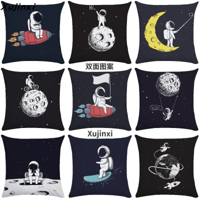 Nordic Ins Cartoon Astronaut Cushion Pillow Cover Double-Sided Black Universe Star Spaceship Student Bedside Waist Pillow