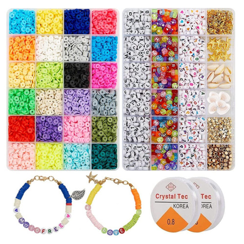 amazon new beaded 48 grid 6mm soft pottery round acrylic beads boxed diy bracelet set box