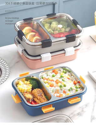 Lunch Box 304 Stainless Steel Compartment Lunch Box Thickening Thermal Insulation Heating Fast Food Box Student Office Worker Passenger Lunch Box