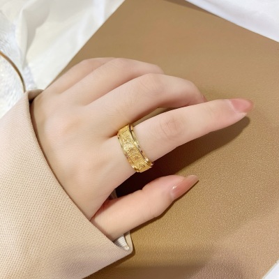 Vietnam Placer Gold Lucky Six Words Mantra Rotating Index Finger Ring Female No Color Fading Brass Gold-Plated Ring Tide