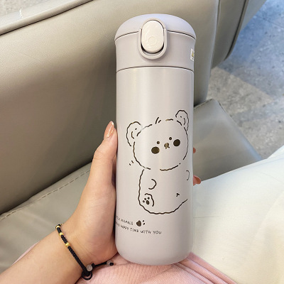 New Thermos Cup Female Cute Stainless Steel Student Cartoon Bounce Cup with Straw Water Cup Department Store Gift One-Piece Delivery