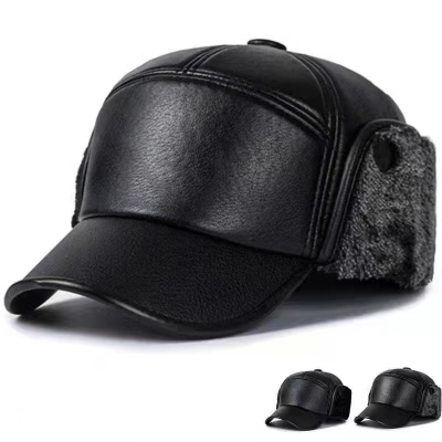 Autumn and Winter Middle-Aged and Elderly Ear Protection Leather Hat Warm Dad Hat