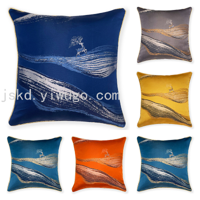 Modern light luxury sofa pillow cushion cover new Chinese villa model room Satin Jacquard pillow