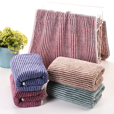 Striped Towel Coral Fleece Towel Daily Super Absorbent Thickened Adult Couple Student Face Cloth Wholesale Hand Wiping