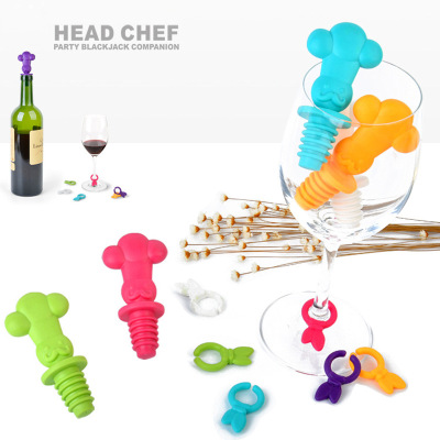 Chef Wine Stopper Set Silicone Stopper for Red Wine Villain Bottle Stopper +6 Identifiers