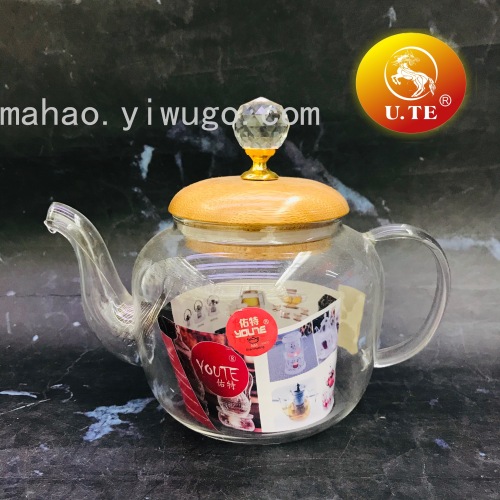 Jingzhi Wooden Lid Diamond Head Borosilicate Glass Teapot
