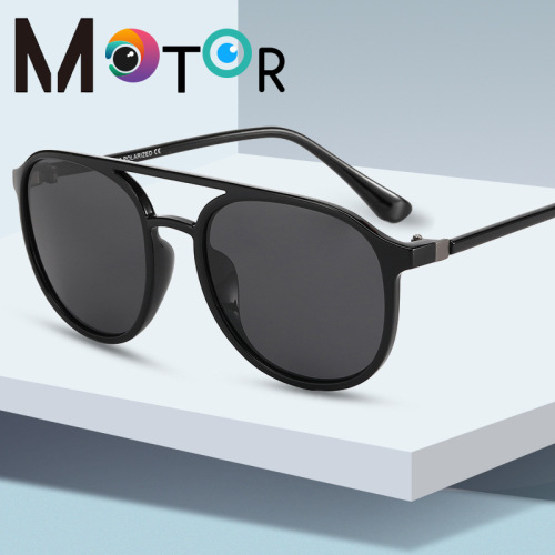 round Frame Retro Double Beam Metal Sunglasses Men 2021 Sunglasses Polarized Men European and American Frog Glasses Cross-Border Supply