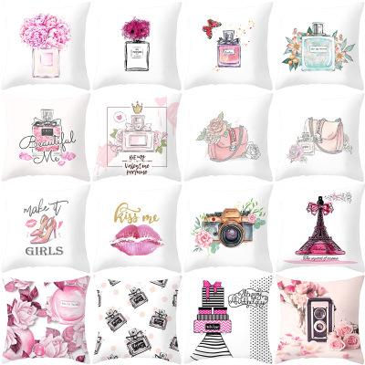Perfume Bottle Series Valentine's Day Pillow Cover Peach Peel Printing Throw Pillowcase Home Square Sofa Cushion Cover