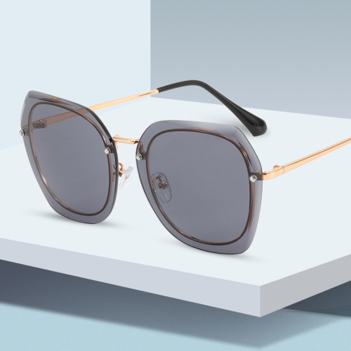 european and american polygon ocean rimless sunglasses cross-border sunglasses women‘s fashion big frame driver driving