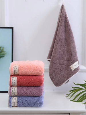 Coral Fleece Towel Dry Hair Wipe Face Bath Microfiber Water Absorbent Wipe Hair Thickened Household Labeling Hand Towel