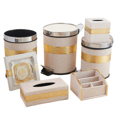 Leather Garbage Bin Set European Creative Storage Box Home Kitchen Toilet Bin Dust Basket