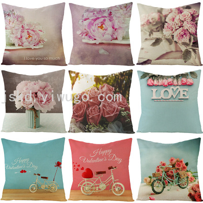 Valentine's Day Pillow Cover Hot Sale at AliExpress Home Flower Series Linen Pillow Cover Square Sofa Cushion Cover