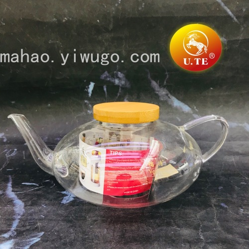 Glass Teapot Coffee Pot with Wooden Lid