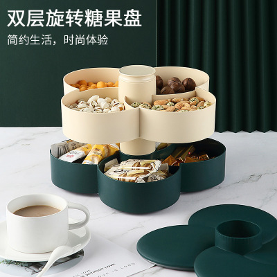 8 Double Layer Rotating Fruit Plate European Style Snack Candy Dried Fruit Tray Compartment Storage Fruit Plate Plastic Living Room