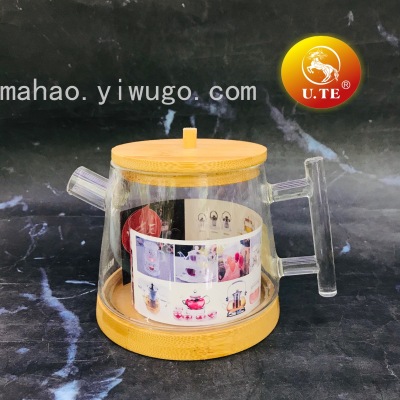 Wooden Lid Glass Teapot with Wooden Base