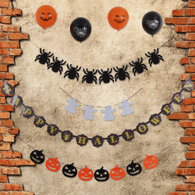 Halloween Party Decoration Props Pumpkin Ghost Spider Hanging Flag Latte Art 12-Inch Halloween Rubber Balloons Suit