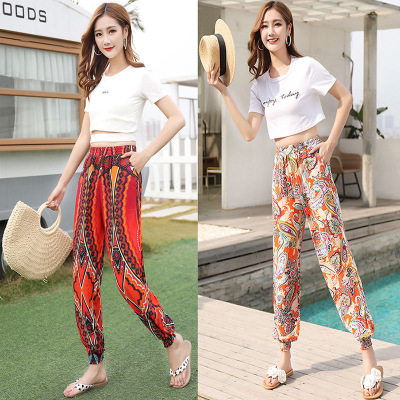 Flower Pants plus Size Travel Pants Summer Wide Leg Pants Women Bloomers Ethnic Style Casual Pants One Piece Dropshipping Beach Pants