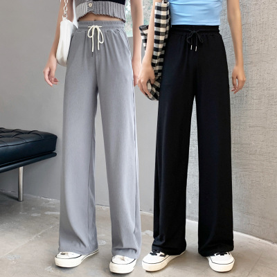 Ice Silk Wide-Leg Pants Women's 2021 New Spring and Summer Five-Point Korean Style High Waist Drooping Loose One Piece Dropshipping Casual Pants