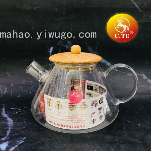 glass teapot with wooden lid coffee pot
