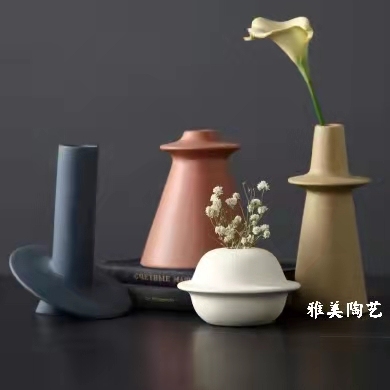 Morandi Vase Ceramic Ornaments Creative Frost Dried Flower Arrangement in Living Room Vase Simple Design Light Luxury Decorations