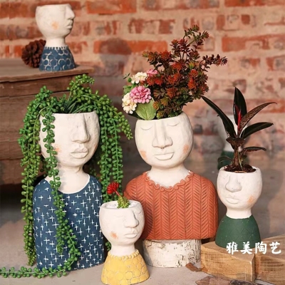 Happy Home Vase Decoration Flower Pot Sculpture Creative Vase Succulent Bonsai Cement Flowerpot Decoration