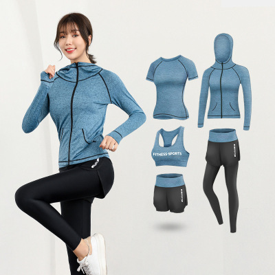 New Spring and Autumn Yoga Clothes Women's Suit Running Gym Cross-Border Large Size Quick Drying Clothes Yoga Clothes Five-Piece Suit