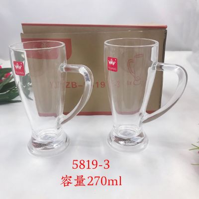 Factory Price Sales Jade Crystal Solid Color with Handle Glass Beer Mug Fashionable Style 5819 Glass Mug Handle