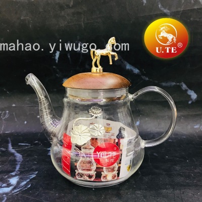 Wooden Lid Glass Teapot Coffee Pot