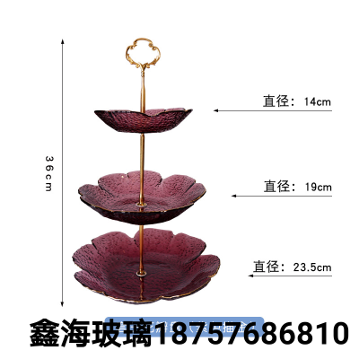 Color Cake Plate Three-Layer Fruit Plate Glass String Disk Golden Edge Glass Plate Internet Celebrity 2-Layer Dessert Plate Candy Double Layer