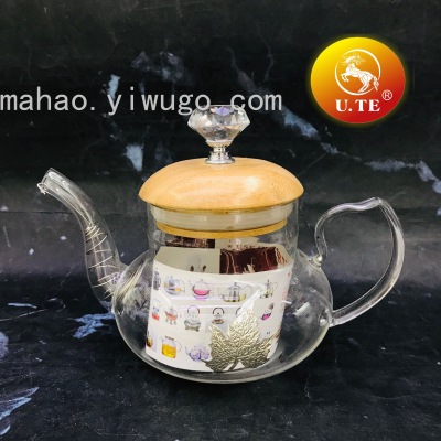 Diamond Wooden Lid Glass Teapot Coffee Pot