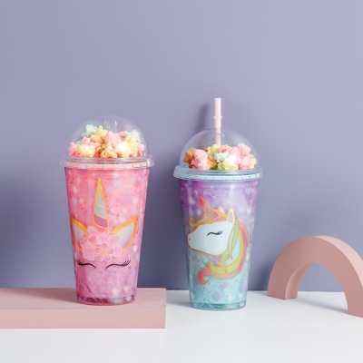 Youwu Good Popcorn Ice Cup Cute Ice Cream Ice Cup Summer Gift Cup with Straw Macaron Tumbler